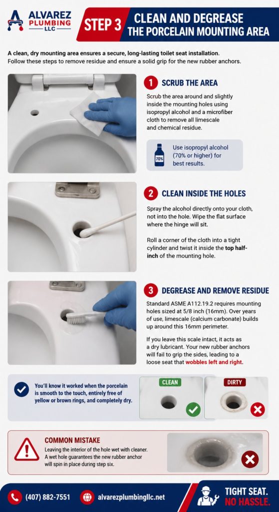 Clean and Degrease the Porcelain Mounting Area